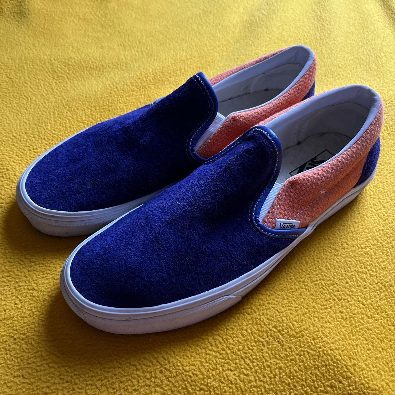 Blue and Yellow Slip On Vans 70s vibesss Depop