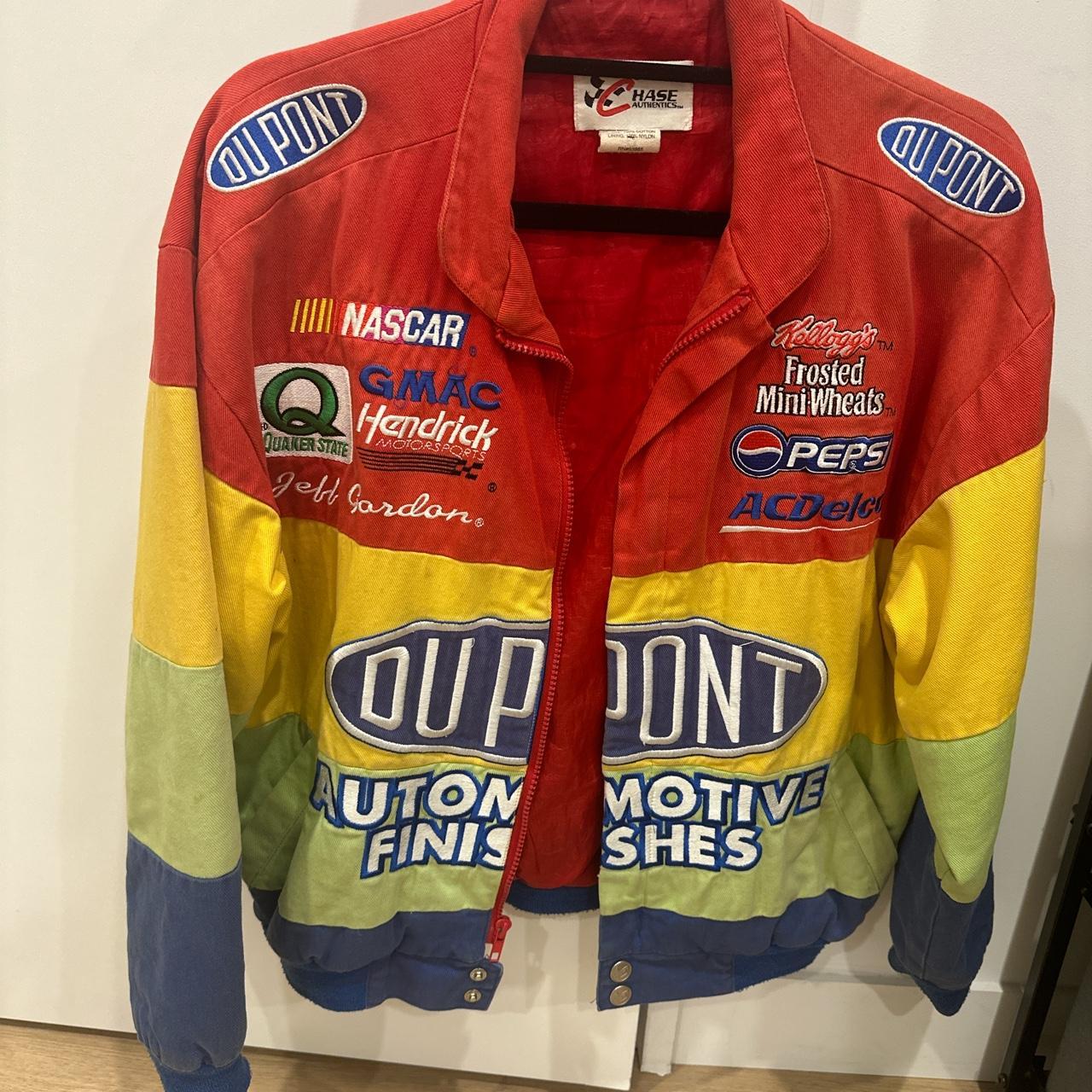 Vintage rainbow racing jacket, really good women’s... - Depop