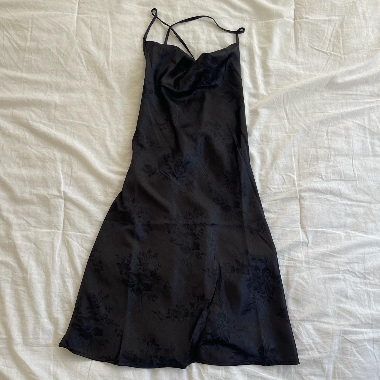black silk dress open tie back - Depop
