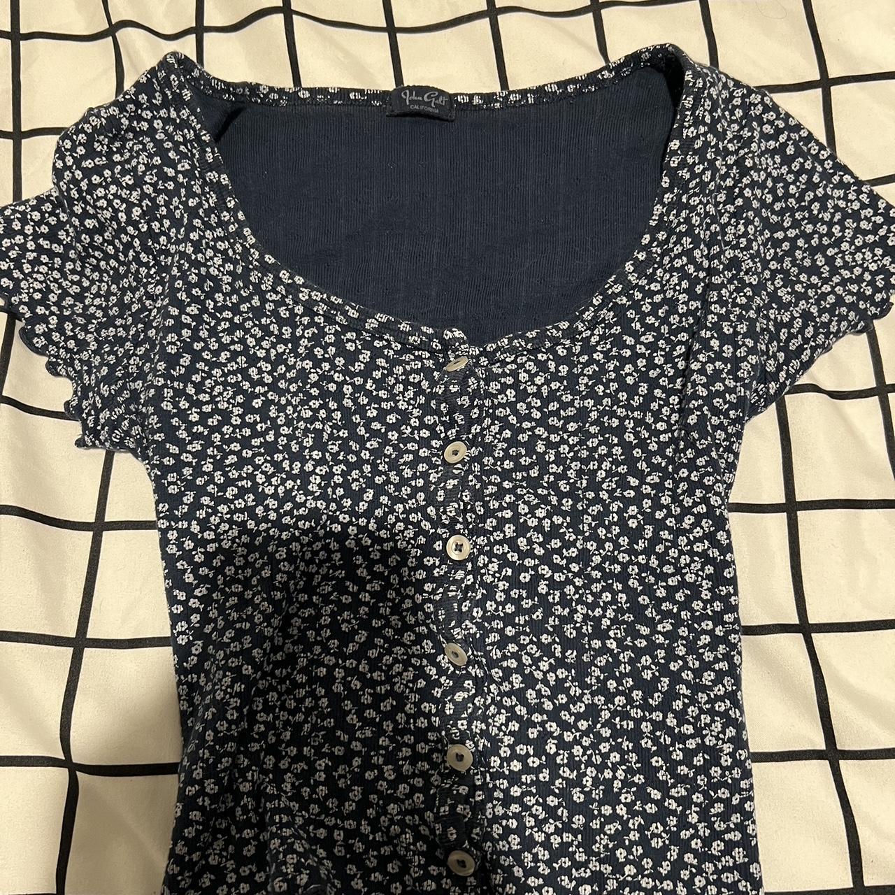 Brandy Melville Navy Floral Button Up Crop Top Navy - Depop