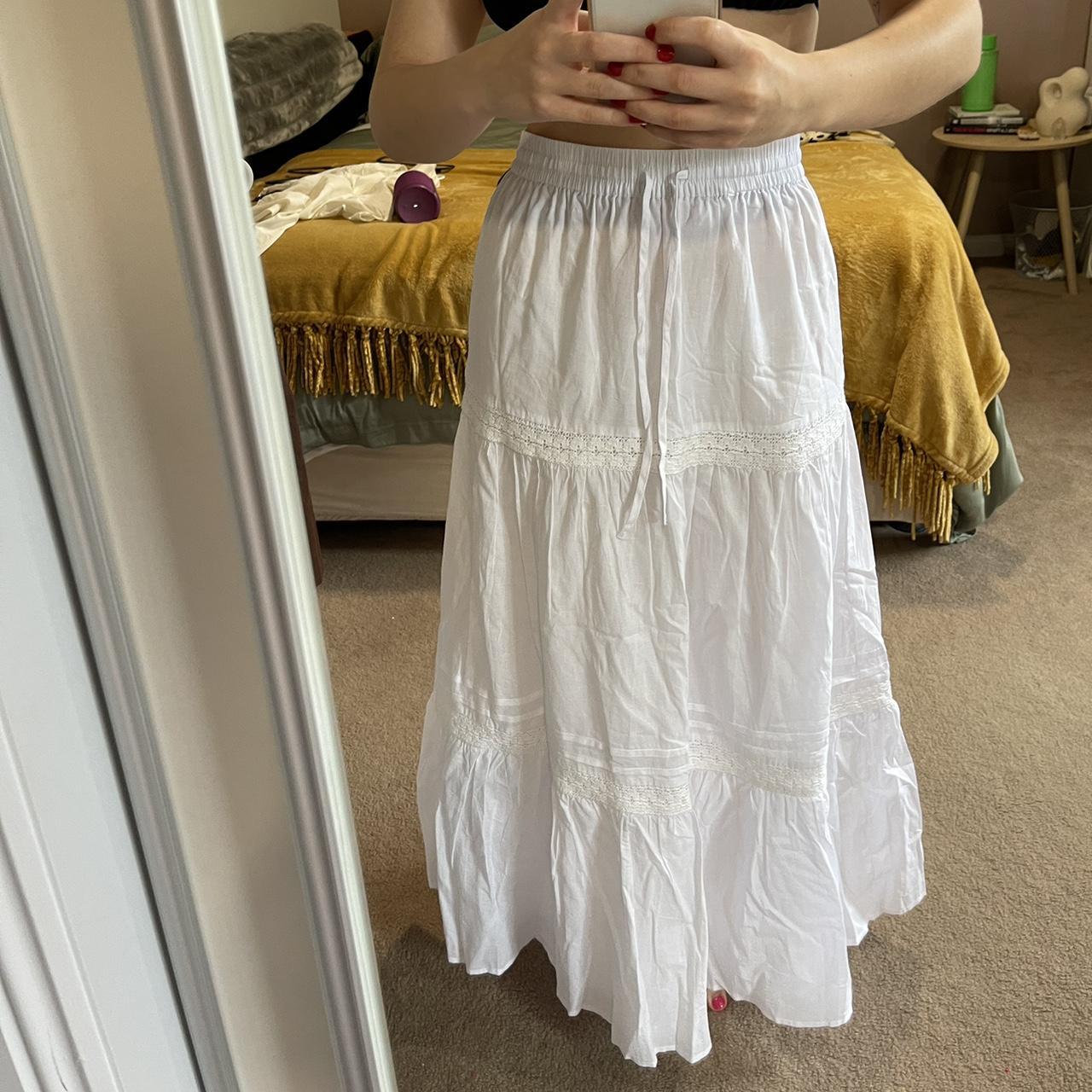 Mooloola white tiered maxi skirt Worn once Perfect... - Depop