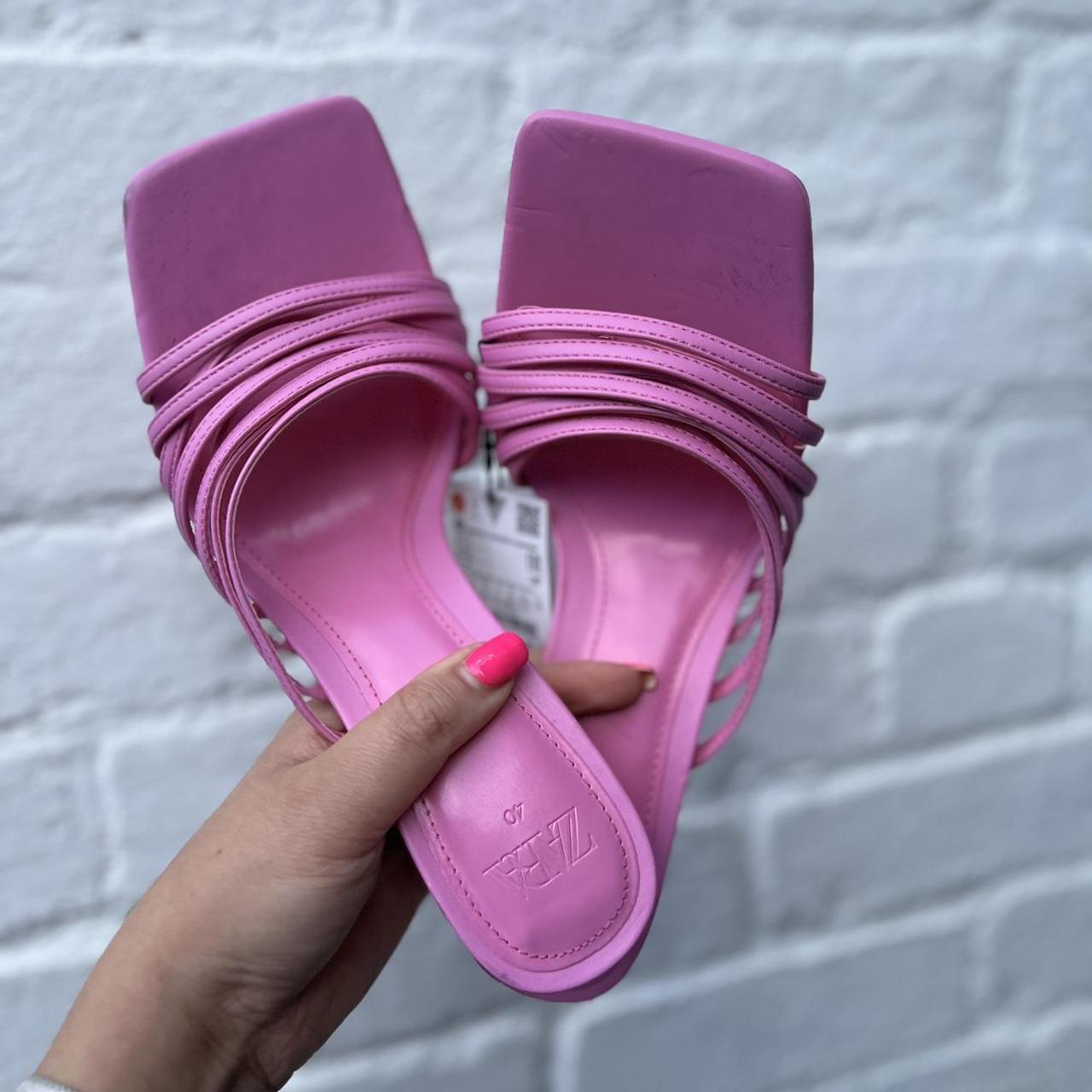 Zara Fuschia pink strappy mule heeled sandals UK 7 /... - Depop