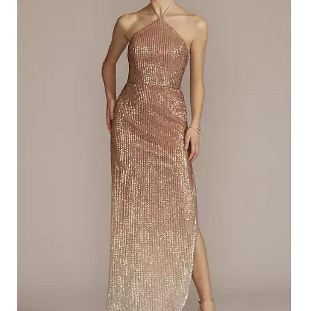 david s bridal gorgeous ombre gold sequin dress with