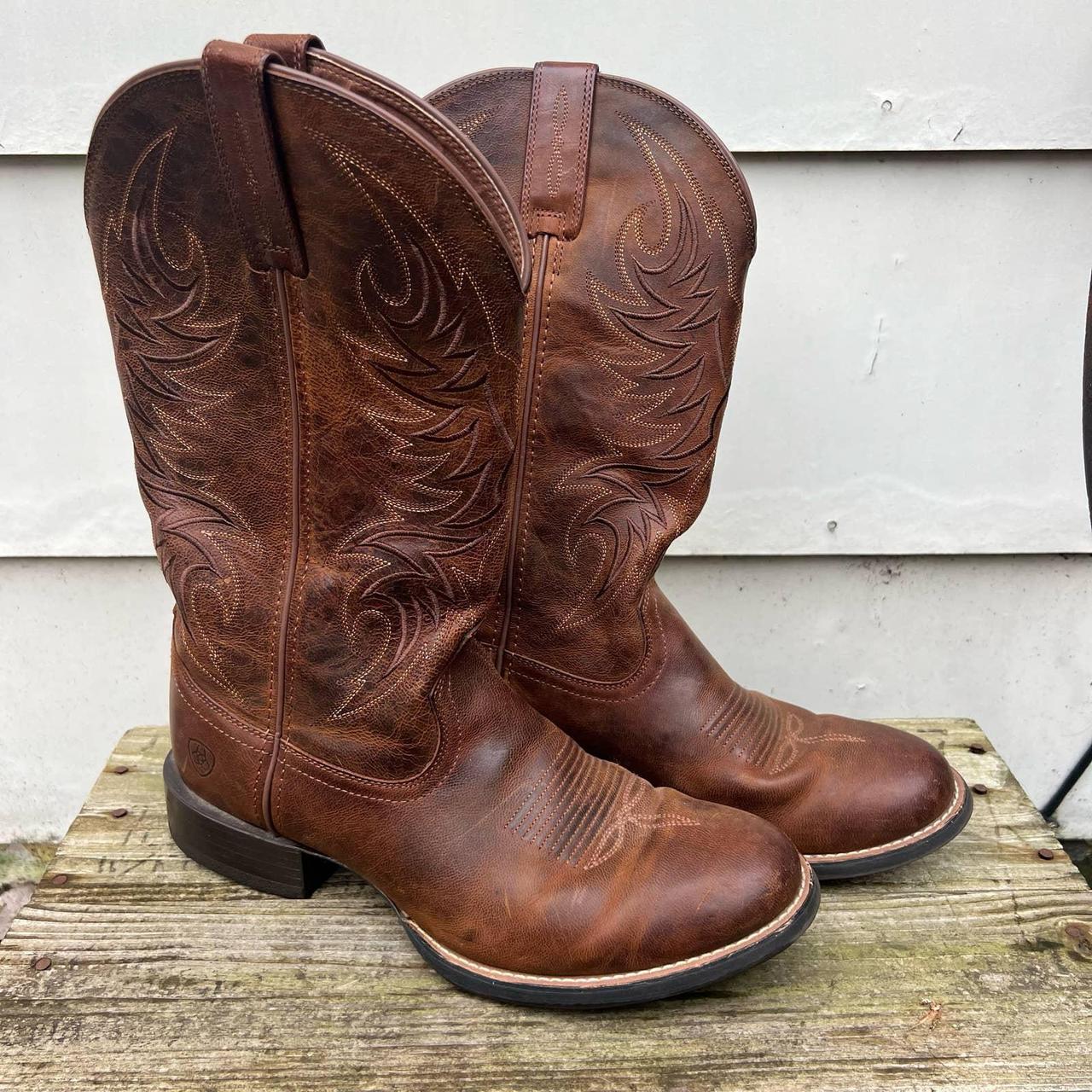 Ariat Sport Horseman Round Toe Brown Leather Cowboy Depop