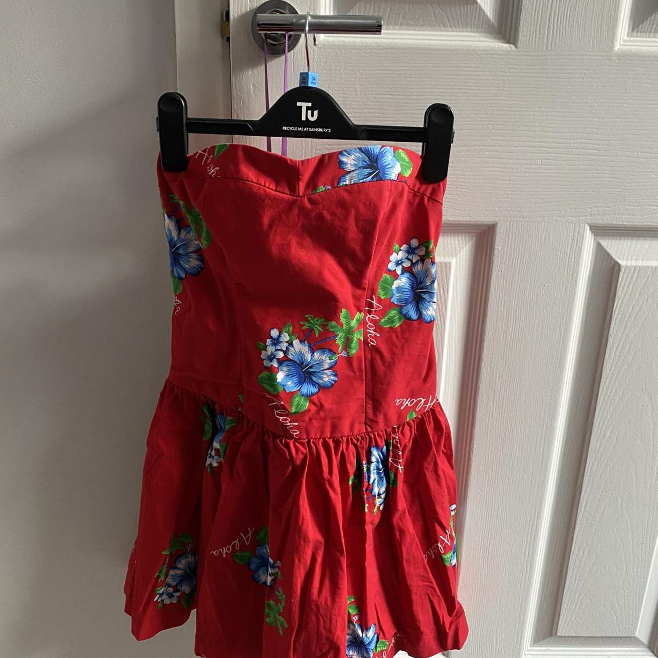 Hollister red floral skater mini dress size small... - Depop