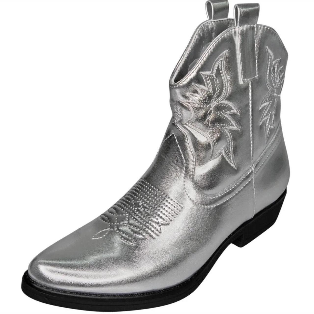 silver leather ankle boots