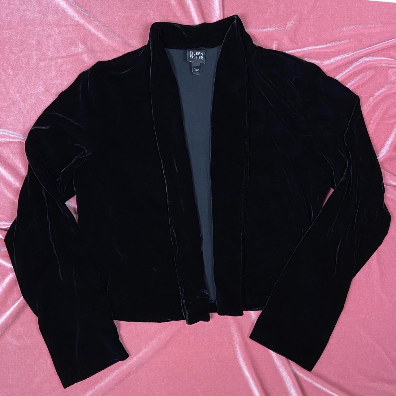 Eileen Fisher Velvet Cardigan Black velvet. 80% - Depop