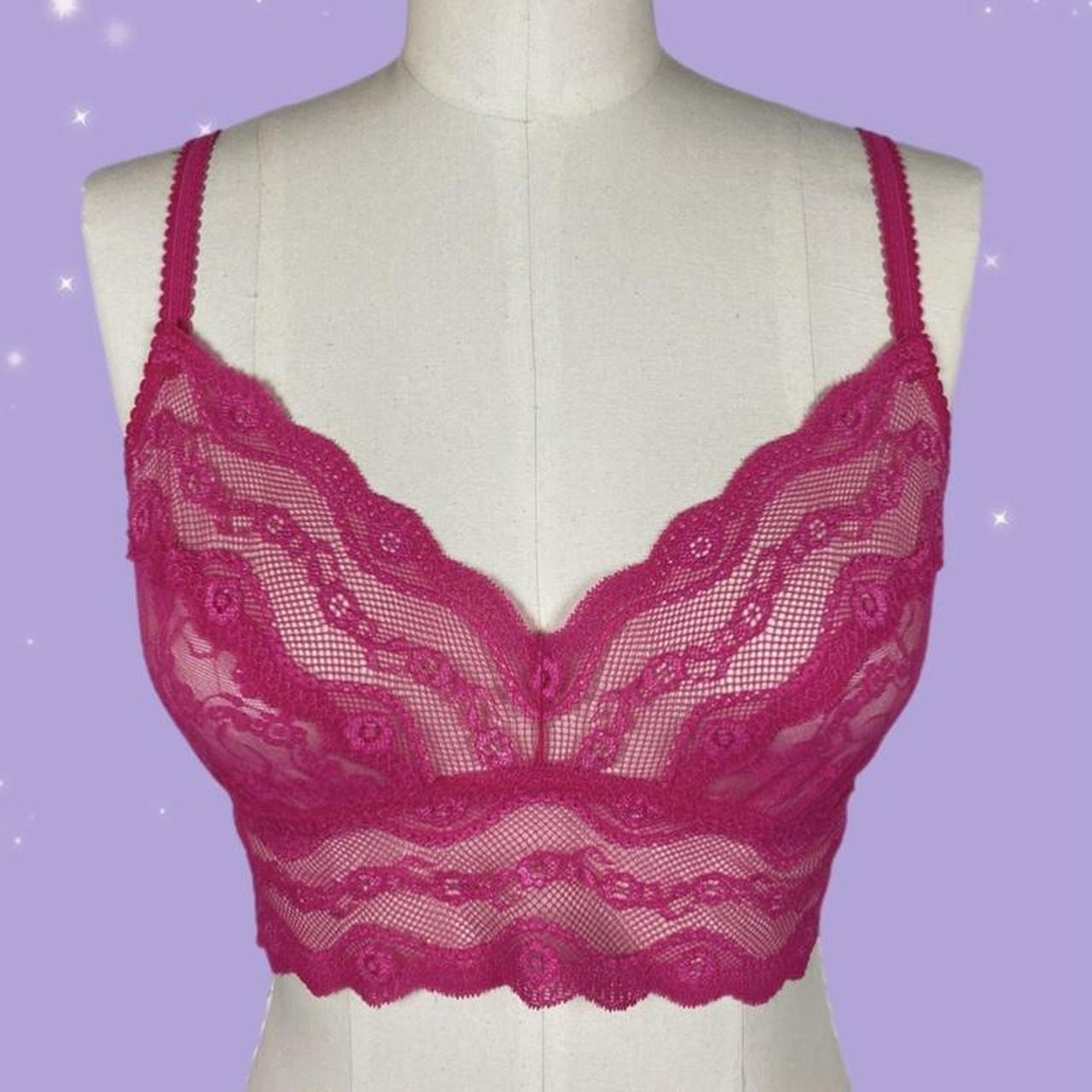 B. Tempted Hot pink sheer floral lace longline