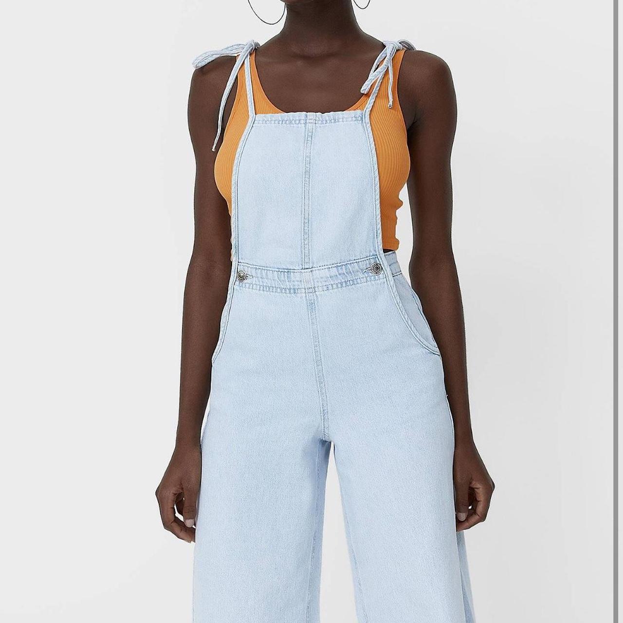 Wide leg overalls with tie straps and raw hem at the... - Depop