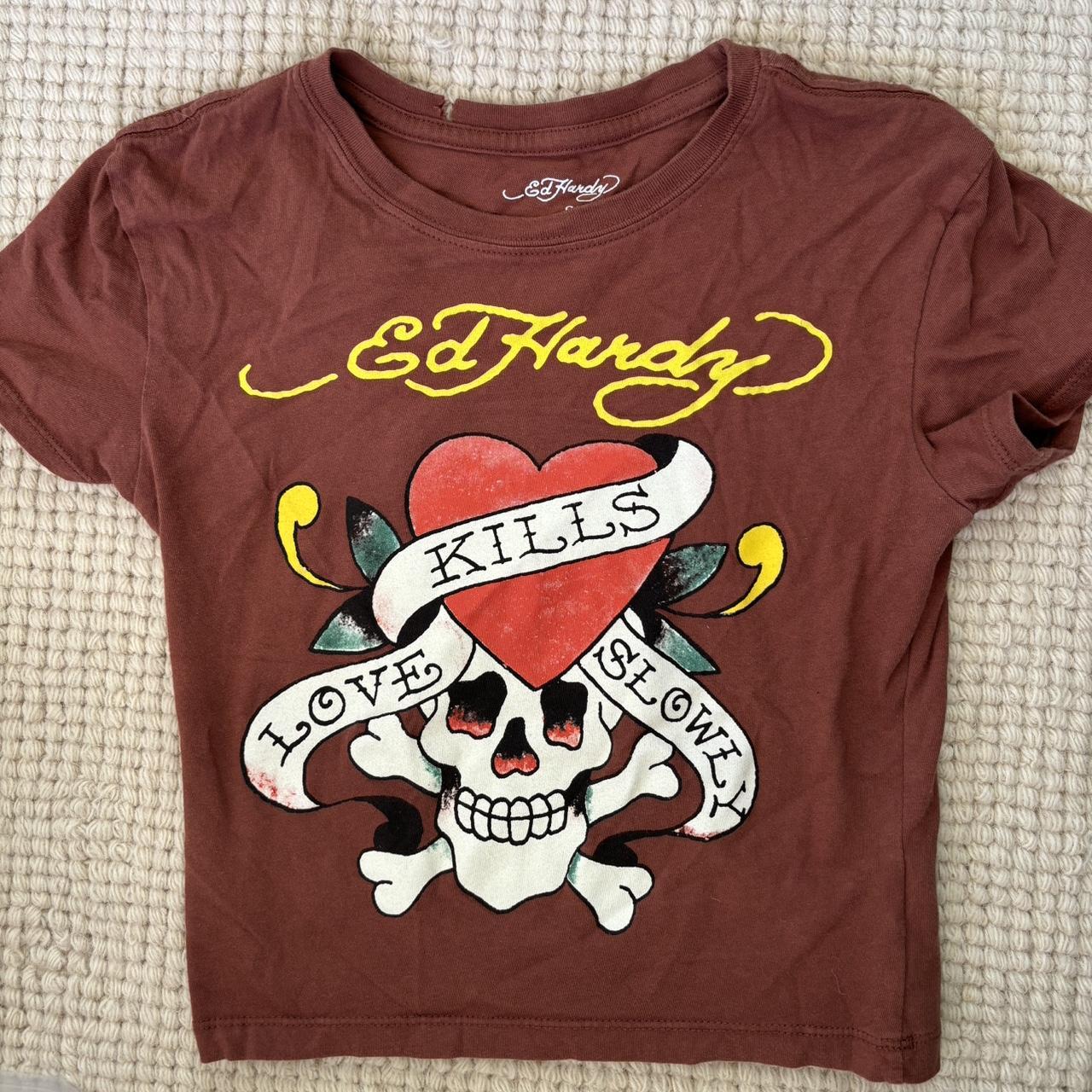 Brown ed hardy baby tee Small rip on neckline