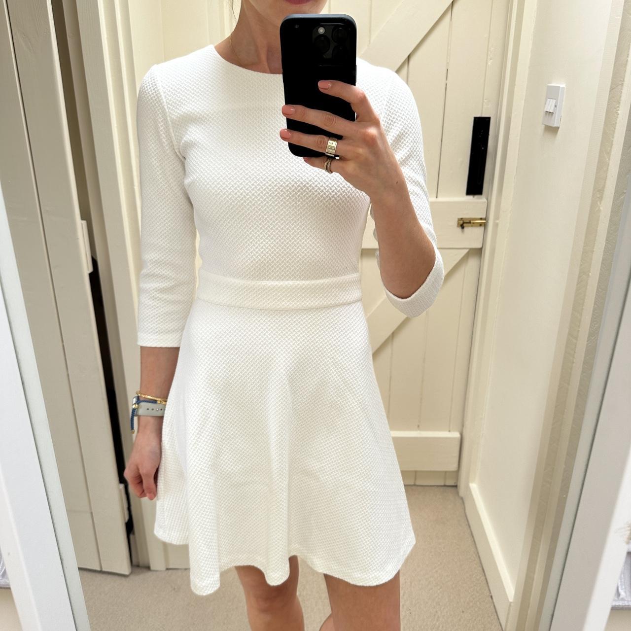 Club Monaco White Textured ALine 3/4 Sleeve Dress,... Depop