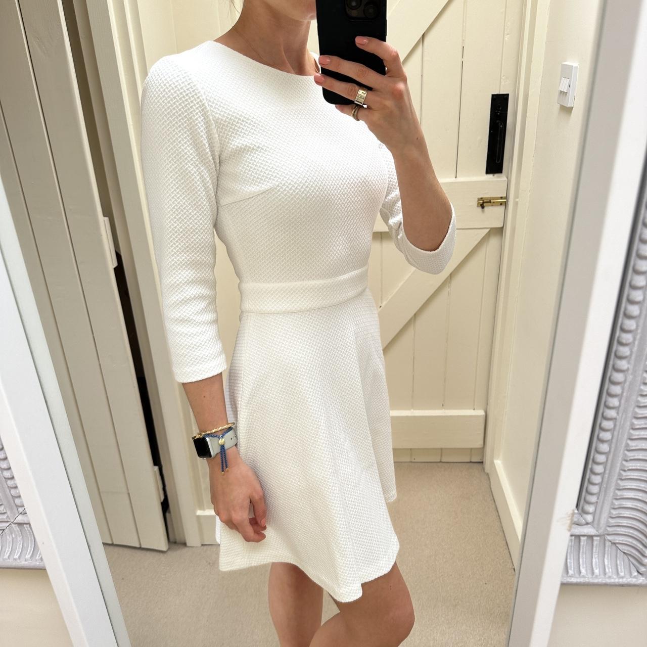 Club Monaco White Textured ALine 3/4 Sleeve Dress,... Depop