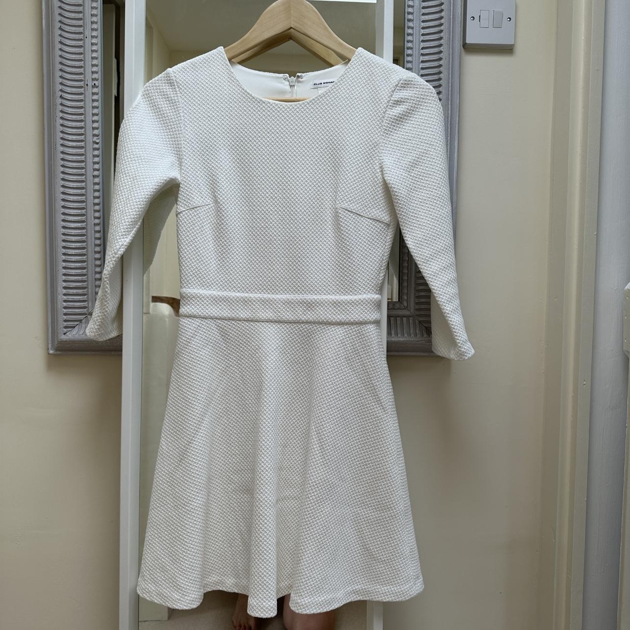 Club Monaco White Textured ALine 3/4 Sleeve Dress,... Depop