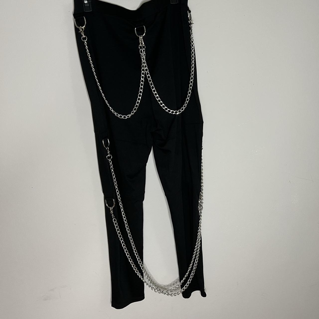 Black Geometric Chain Tapered Trousers | New Look