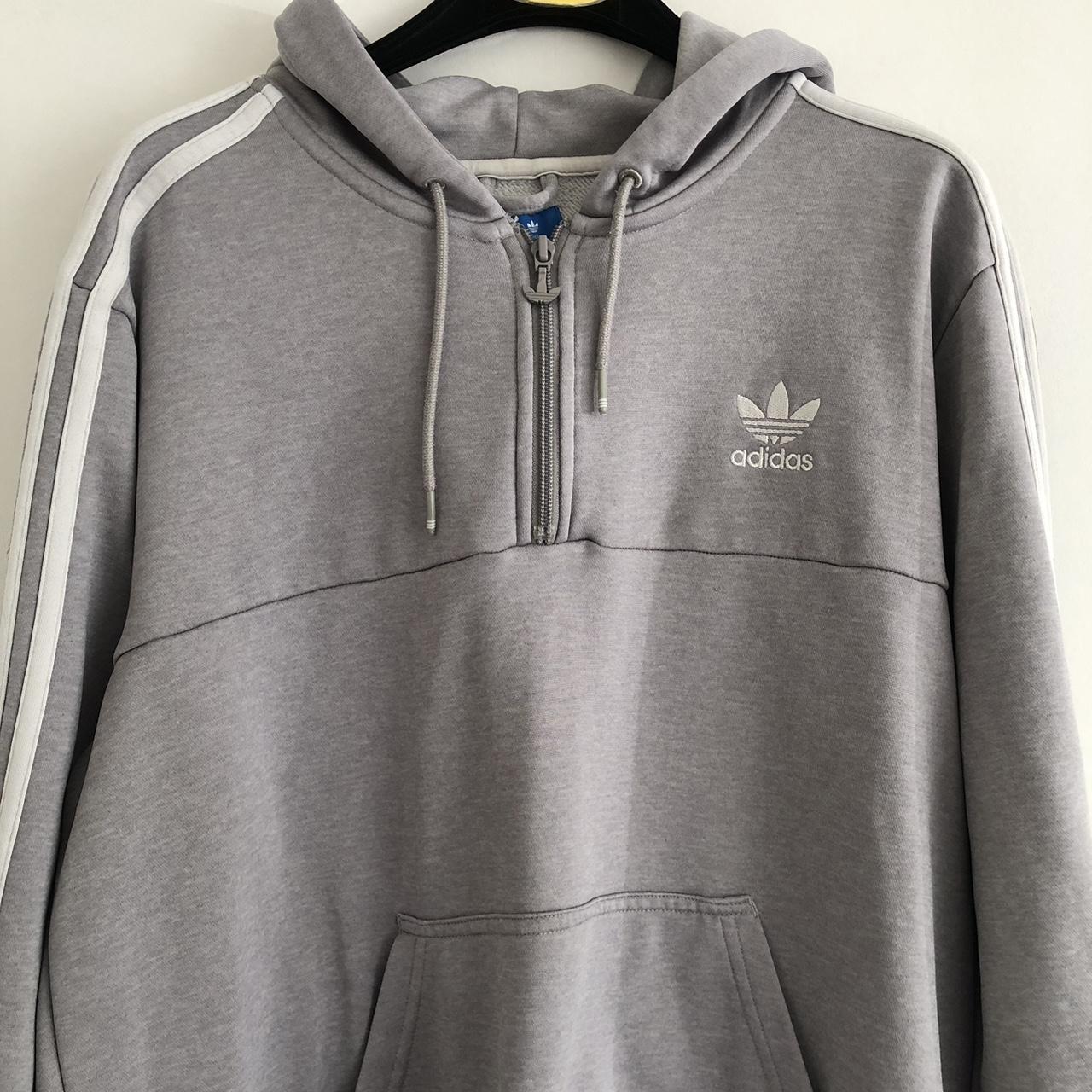 Fresh Adidas Graphic Grey Hoodie - with 1/4 Zip... - Depop