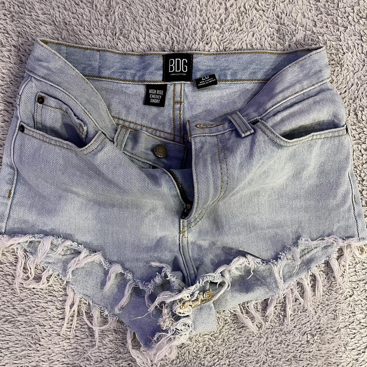 BDG high rise cheeky jean shorts lightly washed. - Depop