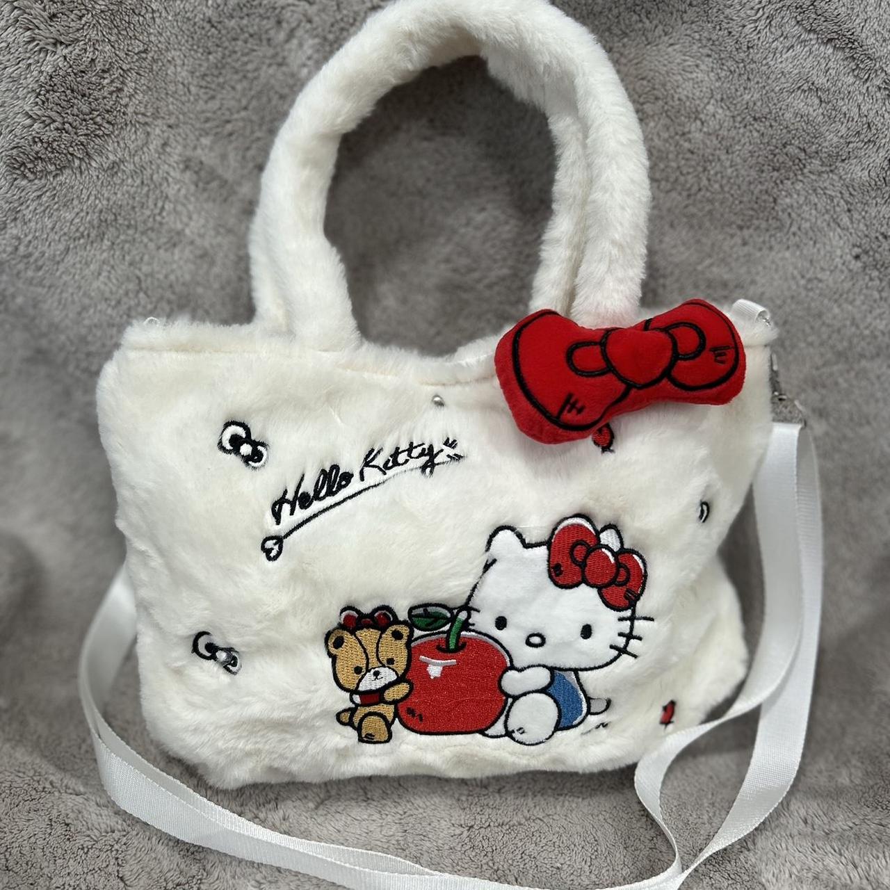 The cutest hello kitty embroidered fluffy purse with... - Depop