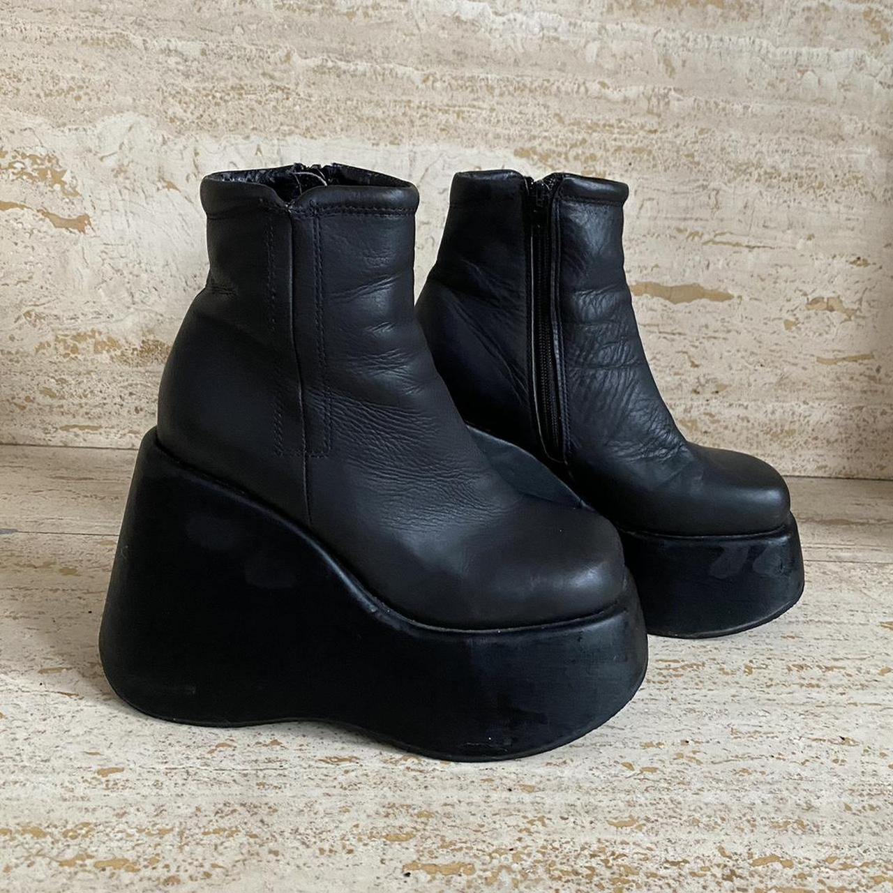 UNIF black leather wedge platform ankle boots.... - Depop