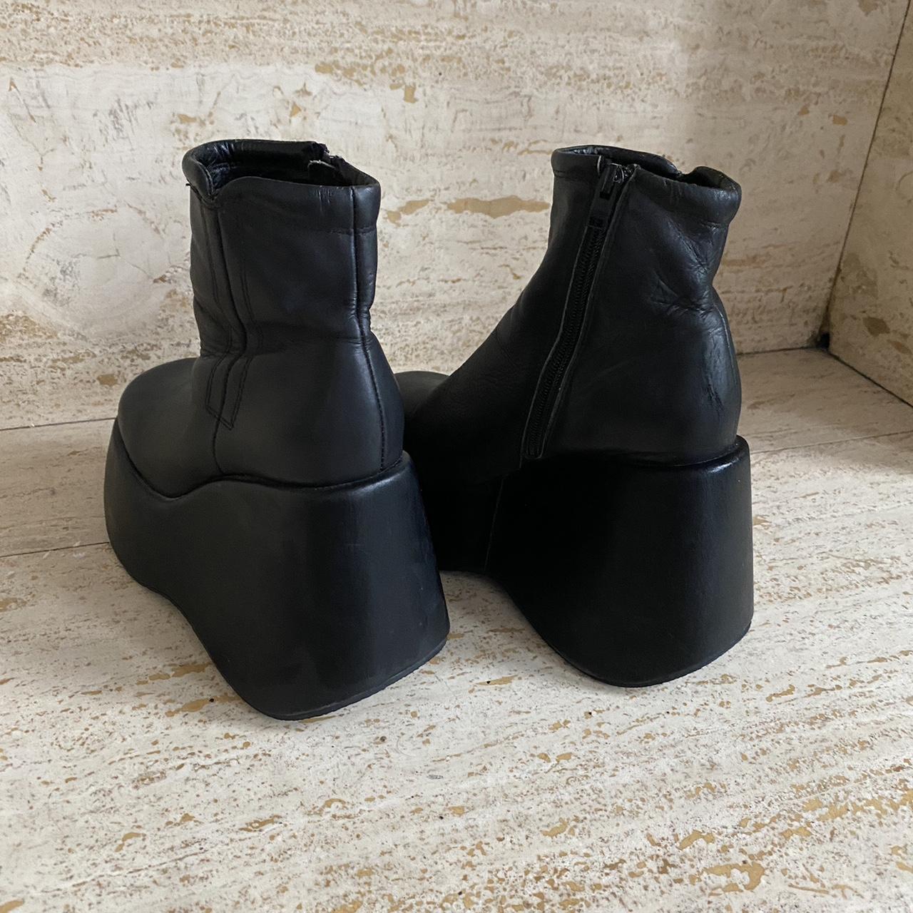 UNIF black leather wedge platform ankle boots.... Depop