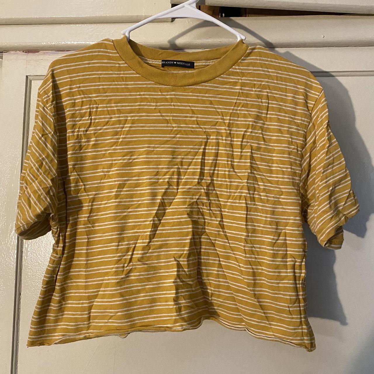 Brandy Melville Yellow striped tshirt / one size Depop