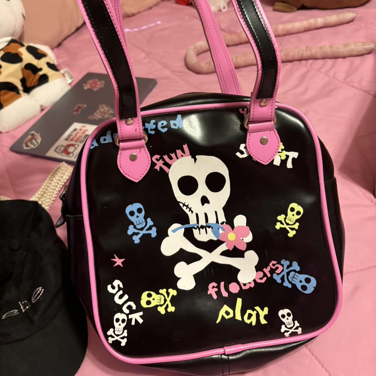 VINTAGE addicted skull flower bowler bag super... | Depop 