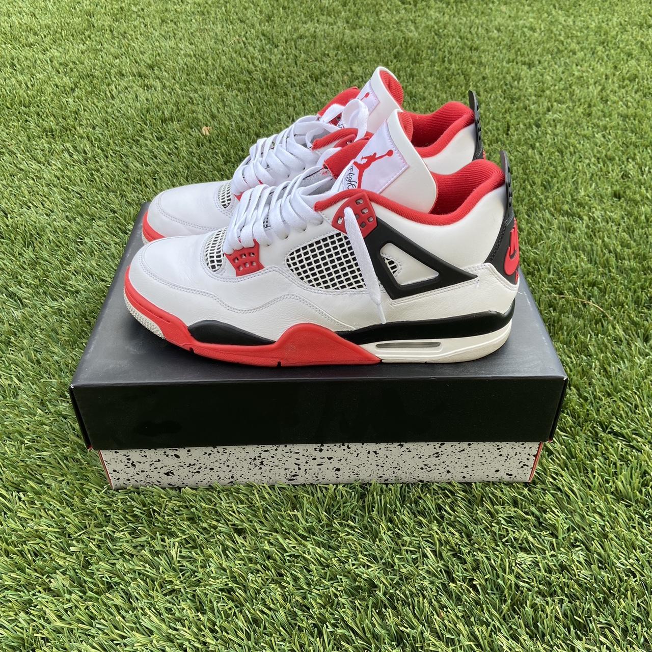 Jordan Men's White and Red Trainers | Depop