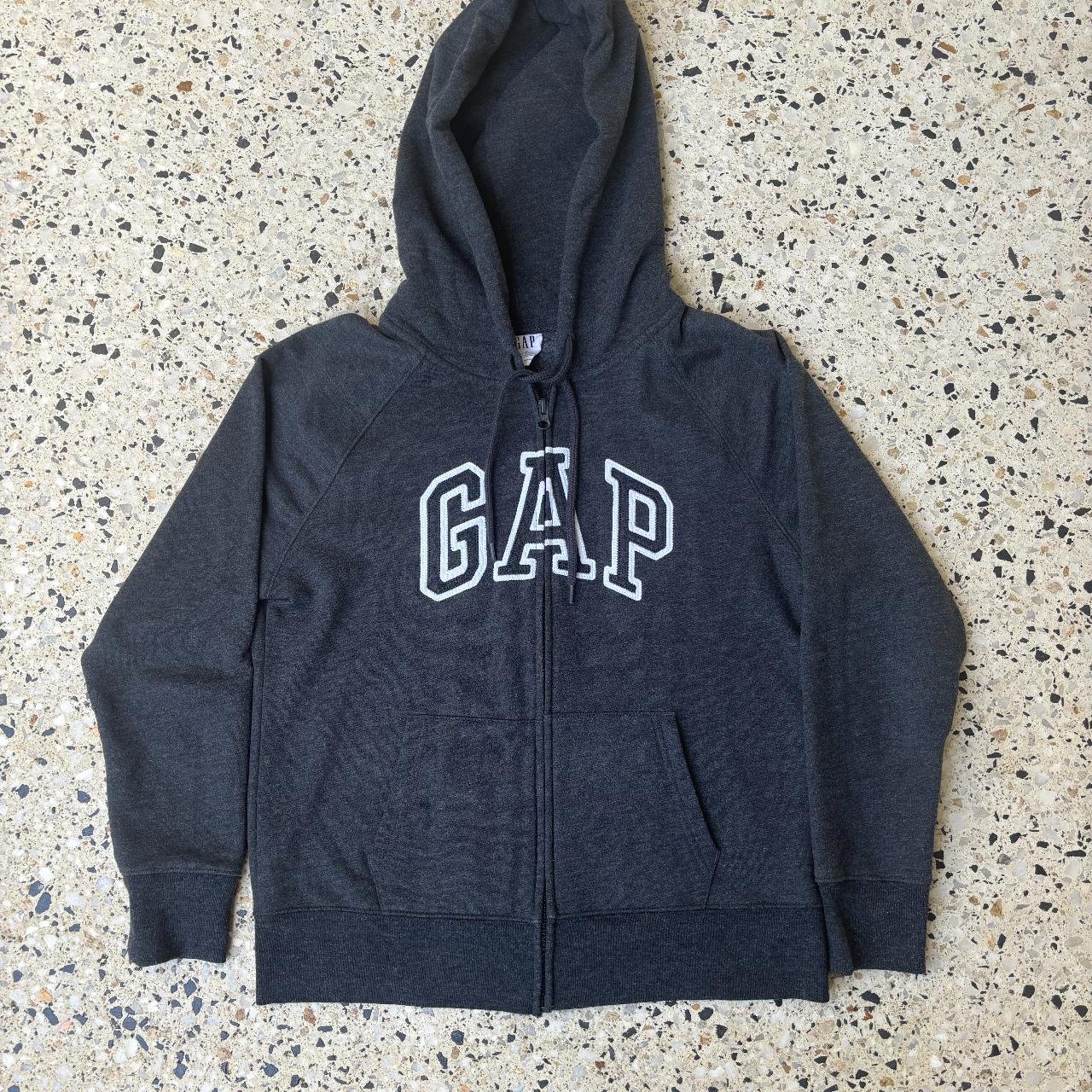 Vintage dark grey gap zipup hoodie with front... Depop