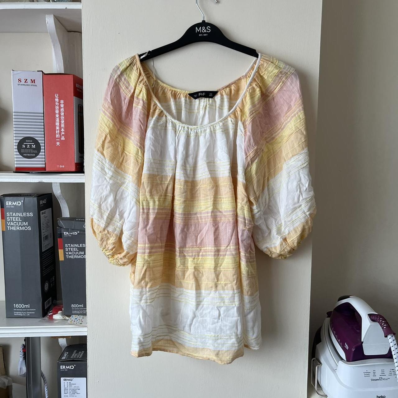 F&F Women's Yellow and White Blouse | Depop