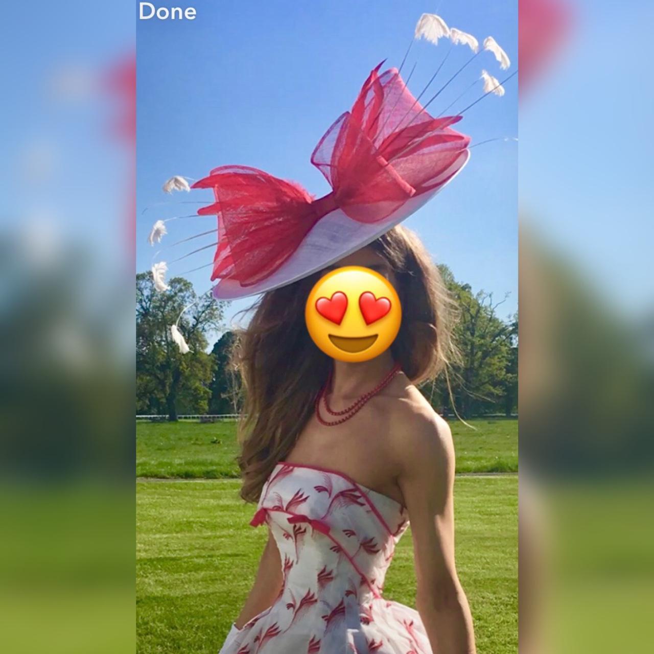 Large wide brim hat fascinator with bow detail. Red... - Depop