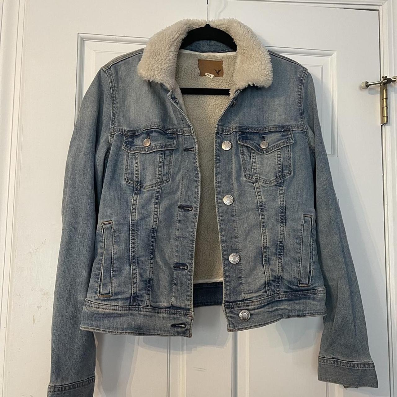 Denim Jacket with Fur Trim - Depop