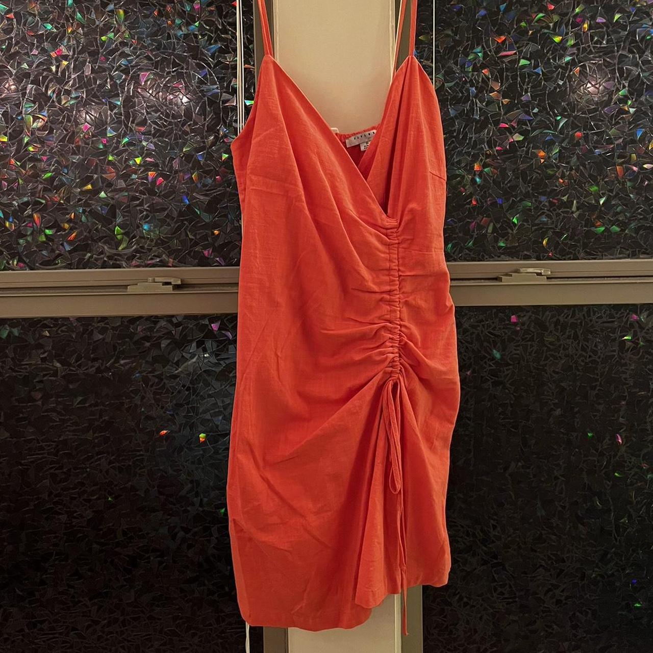 coral orange mini dress, wrap, spaghetti strap,... Depop
