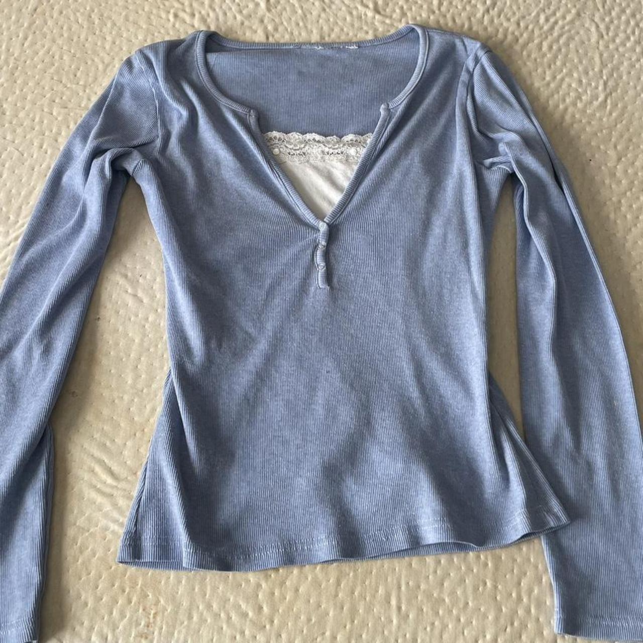 Elena Gilbert style Layered Henley top with lace... - Depop