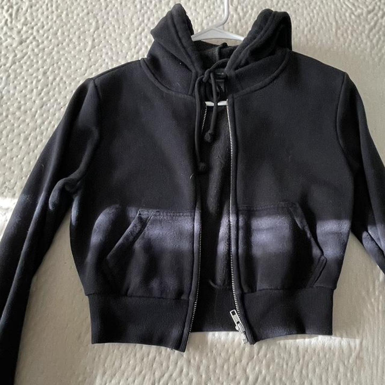 brandy melville zip up black cropped hoodie thick - Depop