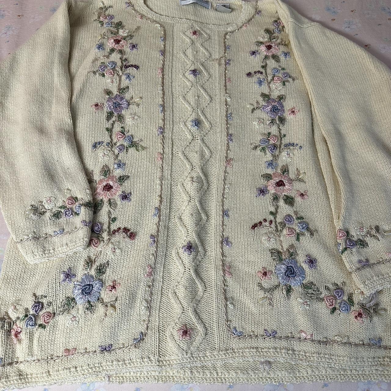 knit flower embroidery sweater so cute and intricate Depop