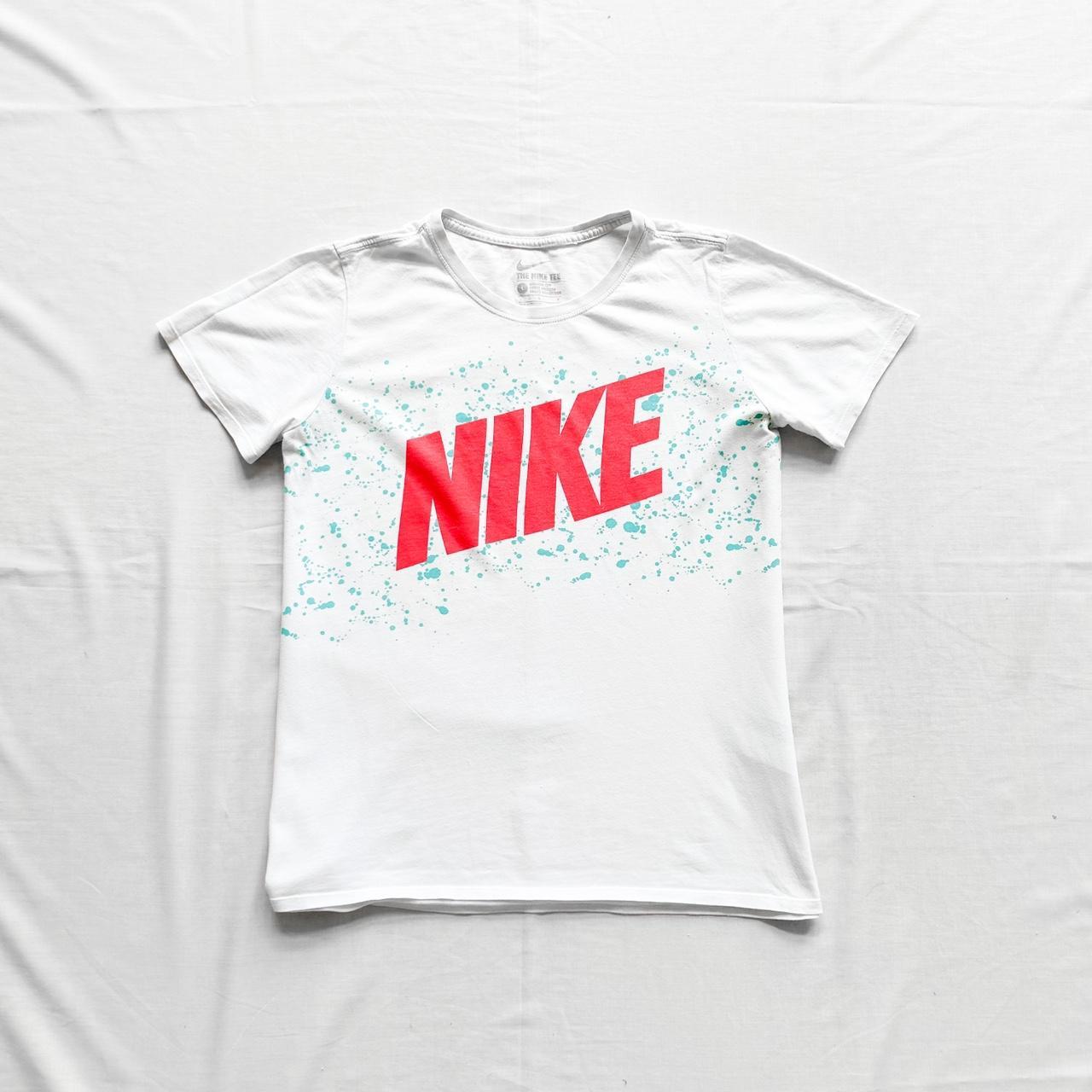 Nike logo splash print white T-shirt only worn a... - Depop