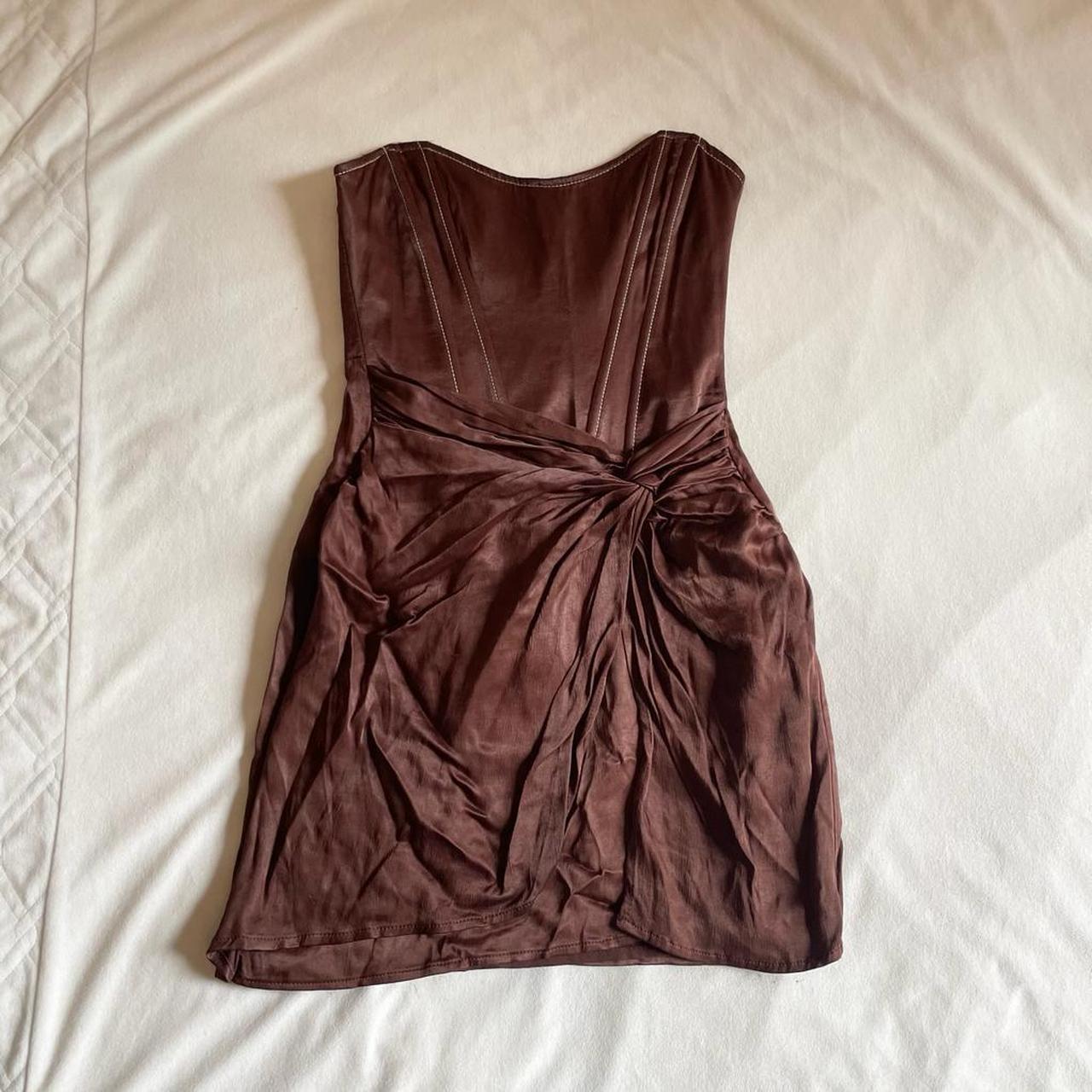 Zara mini body con brown satin dress! Satin corset - Depop