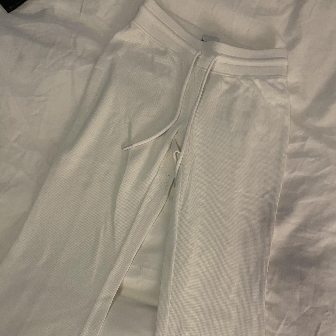 aritzia sundays best white waffle lounge pants worn... - Depop