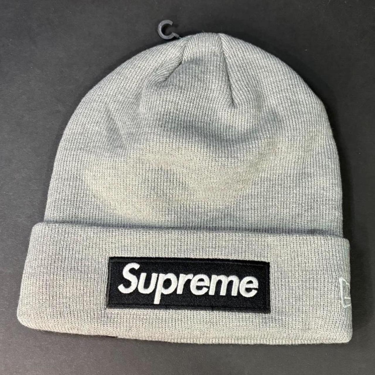 Supreme gray beanie Black logo Brand new... - Depop