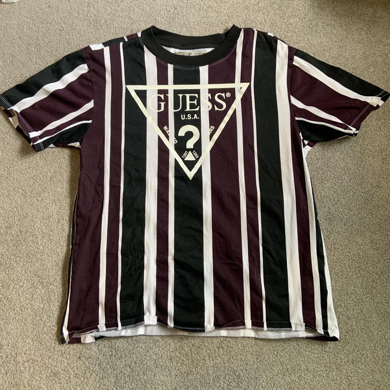 Guess maroon striped shirt best sale