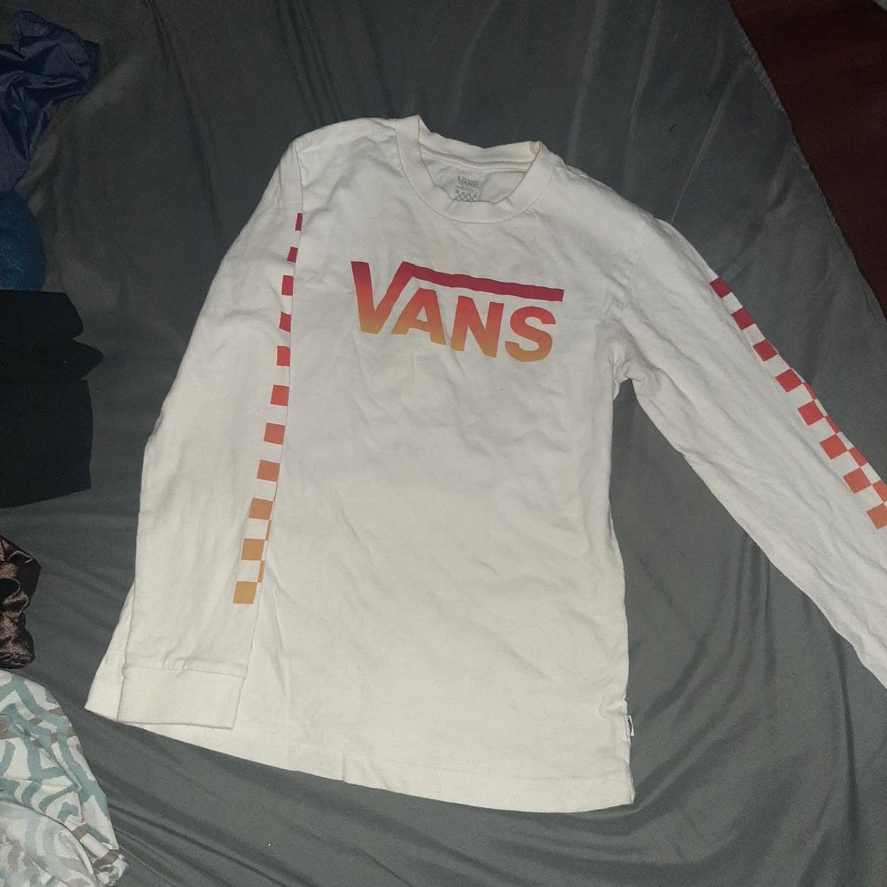 Vans long sleeve tee checkerboard design down both... - Depop