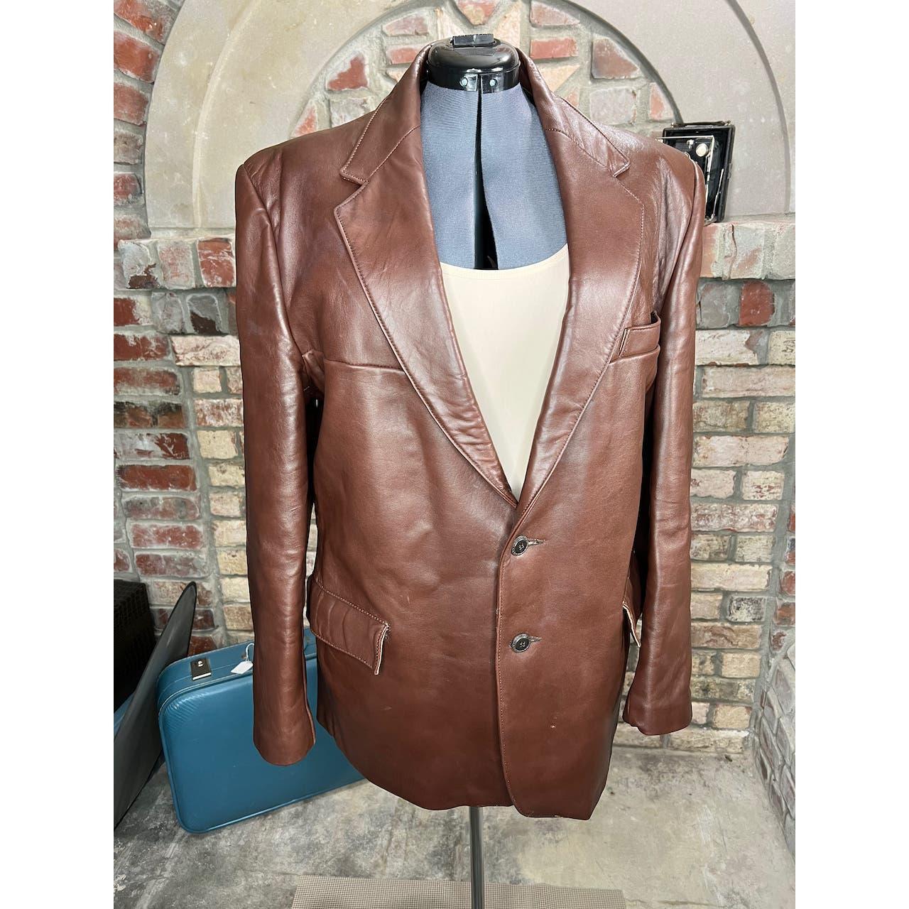 leather blazer Vintage brown size 48 tall This... - Depop