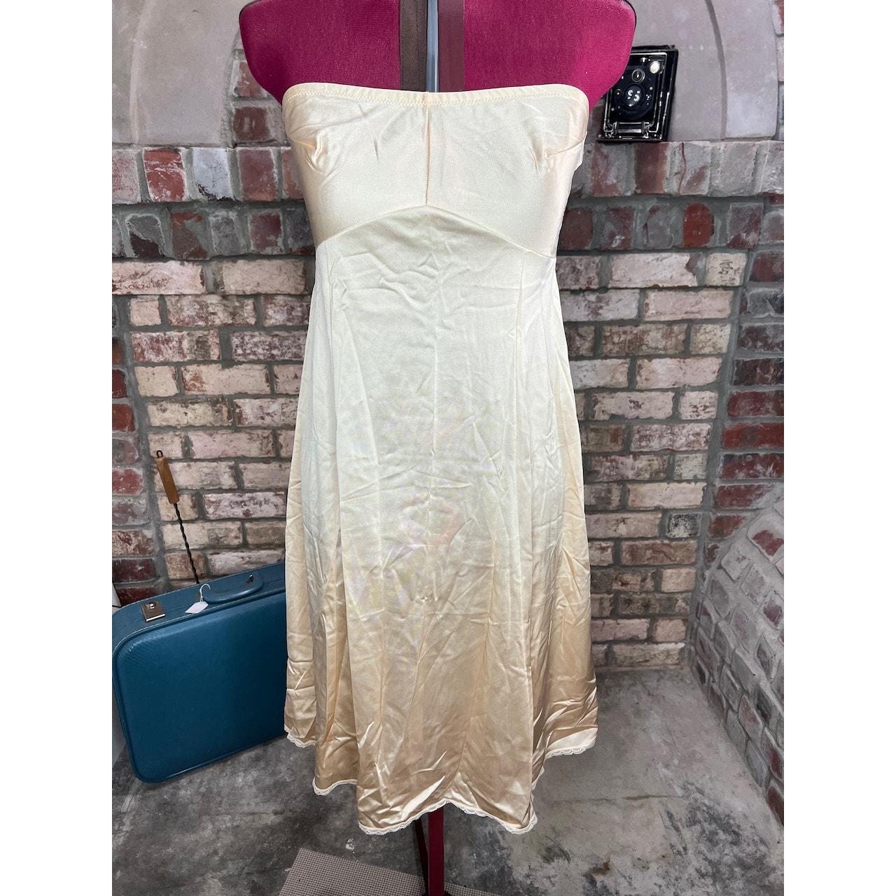 slip dress strapless nude Size 36/14 100% nylon knee... - Depop