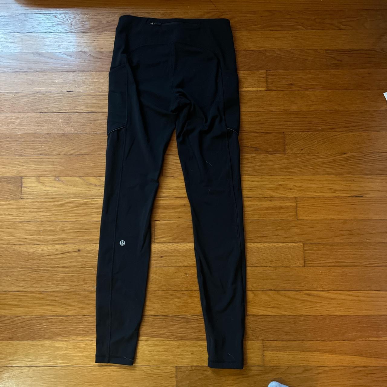 Black Lululemon leggings. Size 4 Pockets on both - Depop