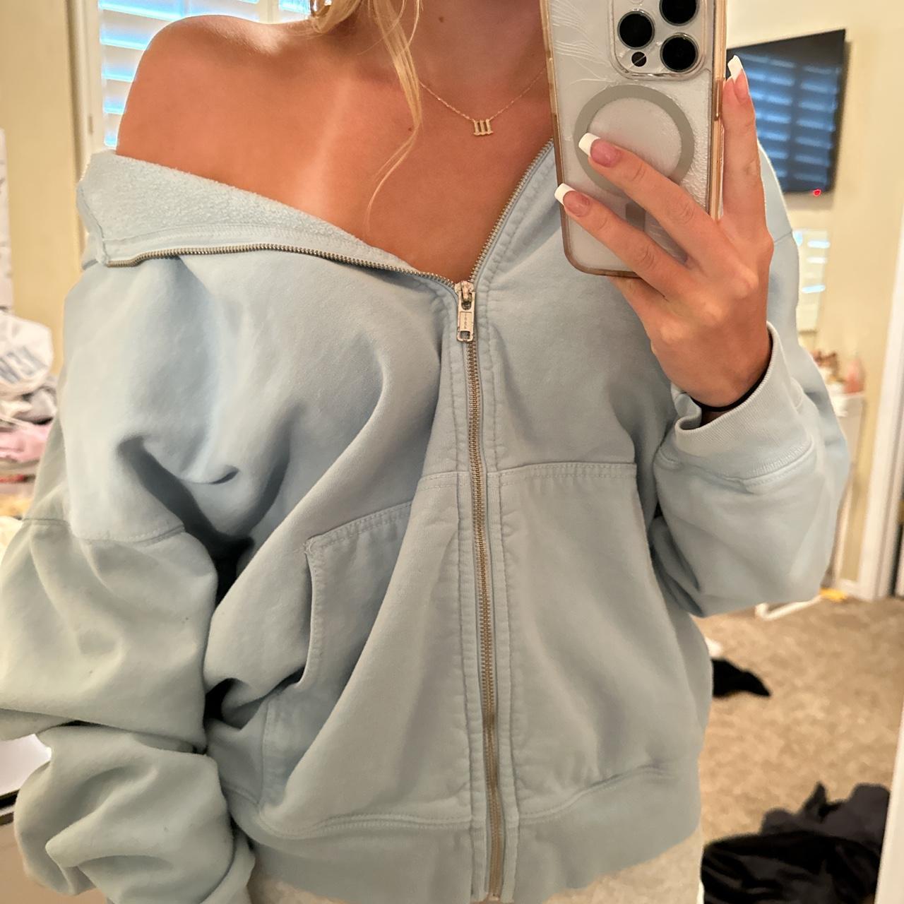 Blue Brandy Melville Zip Up Hoodie Oversized I’m a... Depop