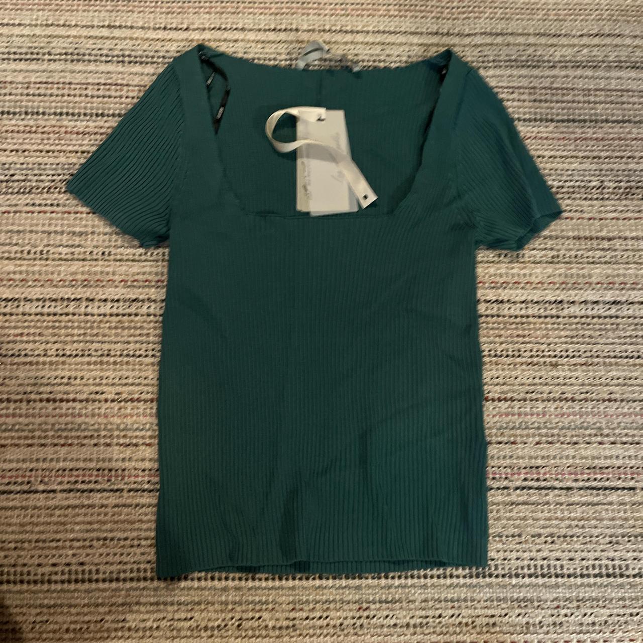 Macys Guess top dark green ribbed square neck offers