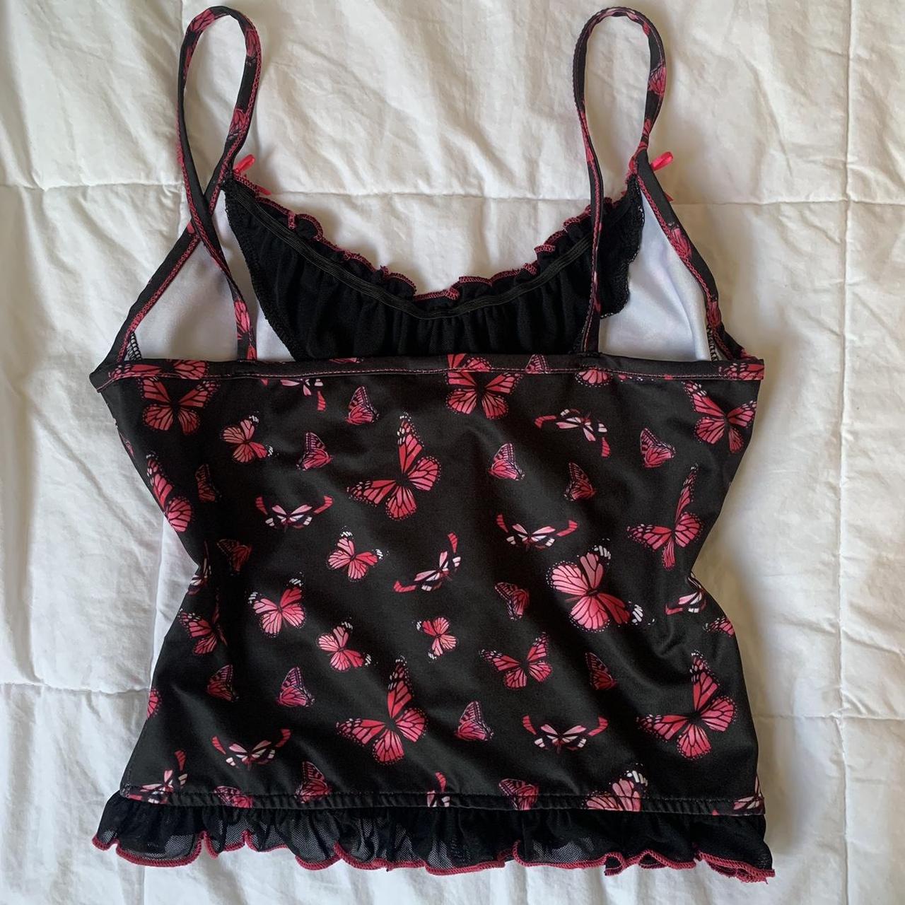 Small Black Corset-Style Butterfly Cami w/ Lace Trim... - Depop