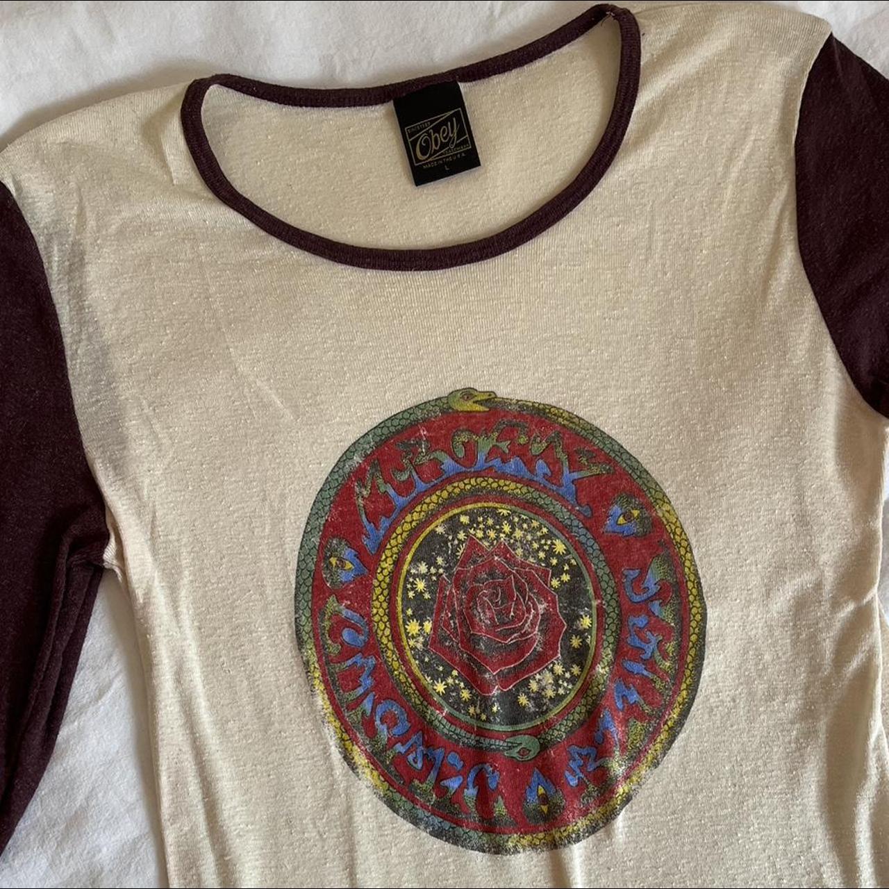 Obey Women's Burgundy and Cream T-shirt (4)