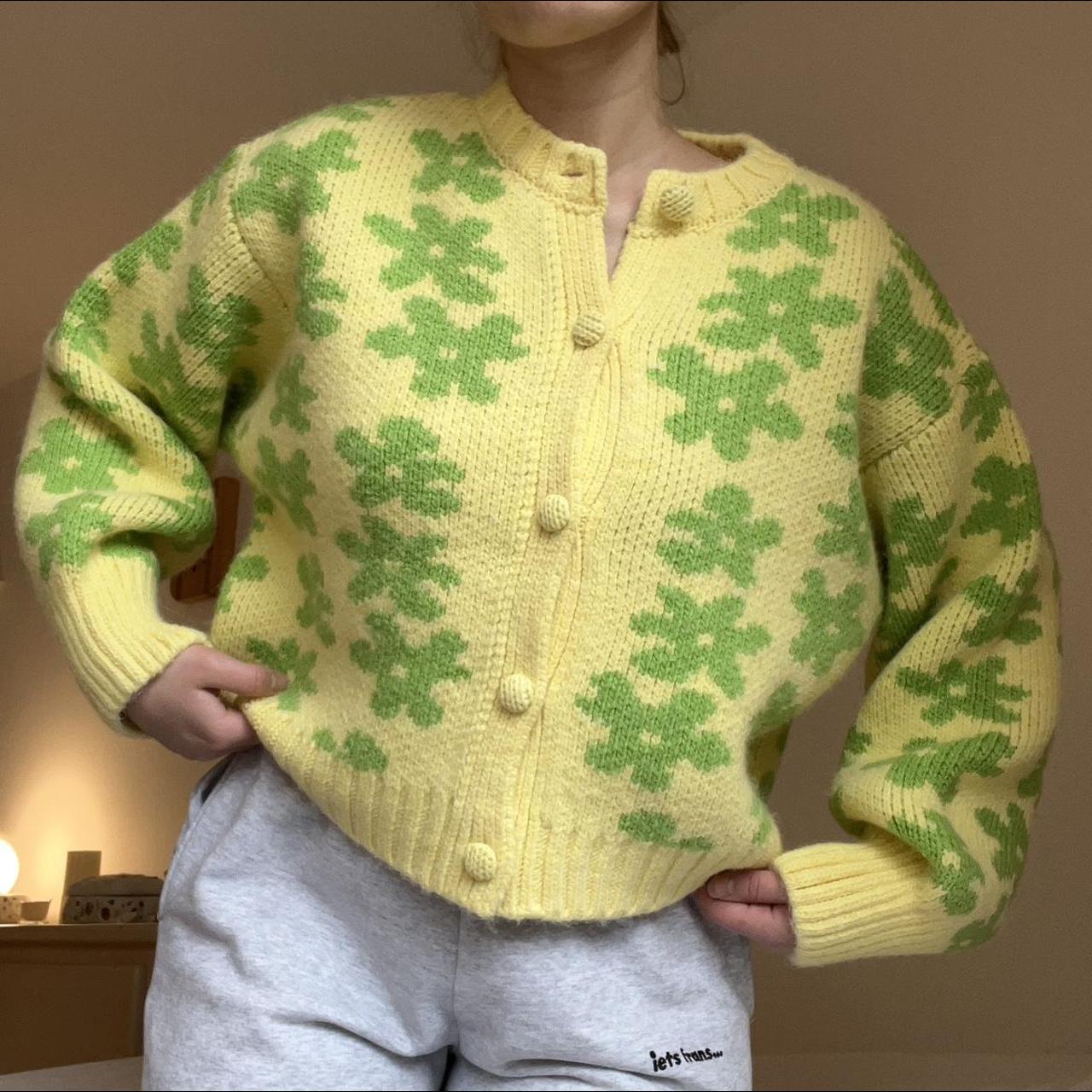 Zara Thick Knit Button Up Sweater Color Green Depop