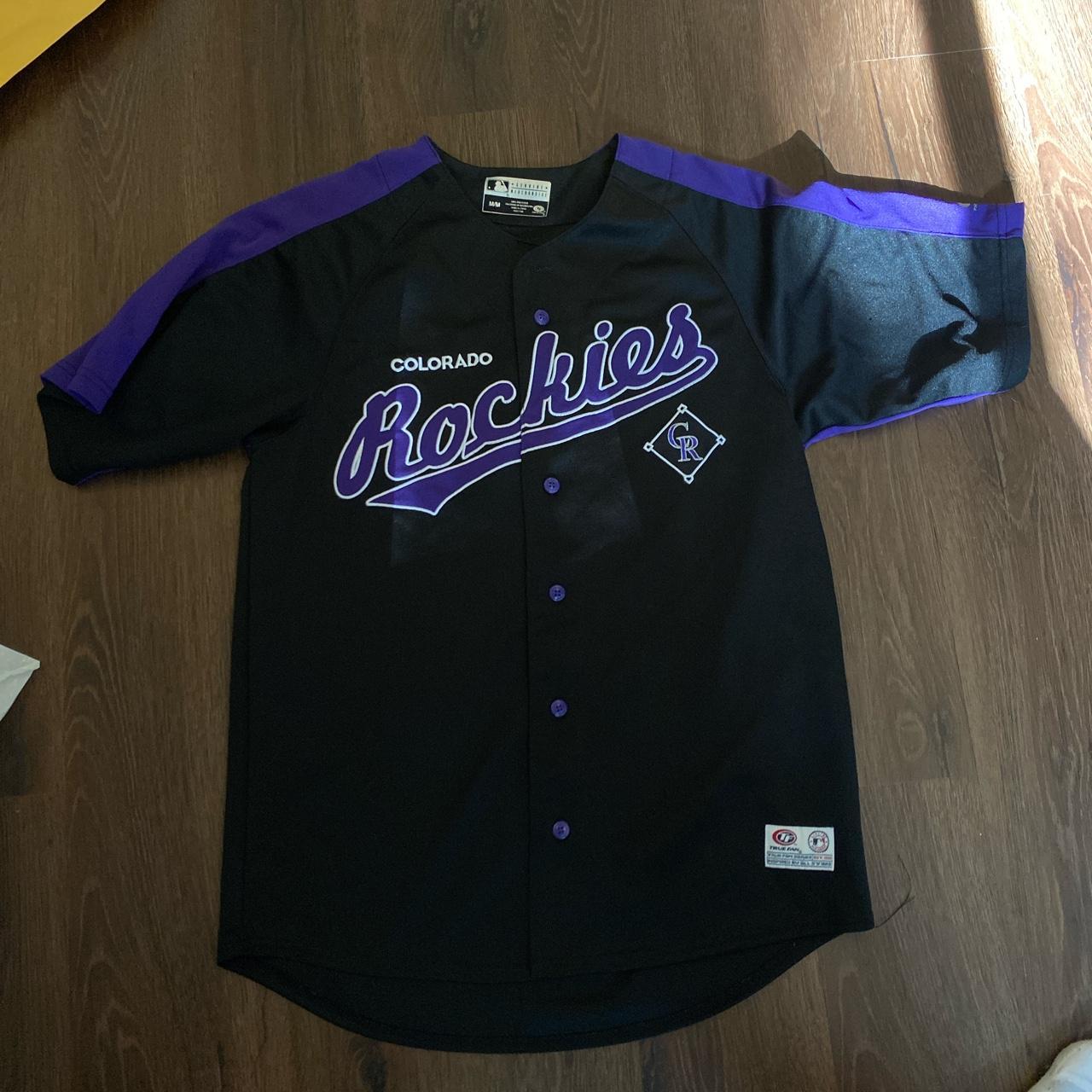 Genuine Merchandise, Shirts, Black Purple Colorado Rockies Short Sleeve  Logo Jersey