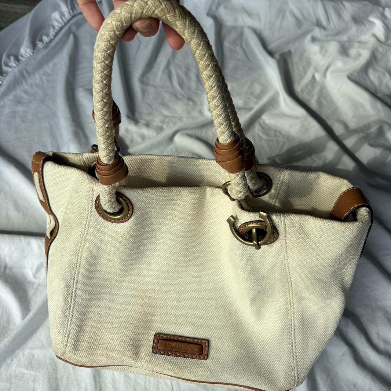 Cream and tan bag with rope handles. Gold anchor. Depop